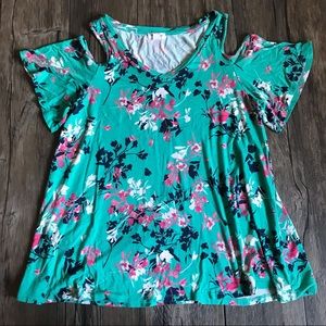 Cold Shoulder WESTPORT Flowered Short Sleeve Shirt